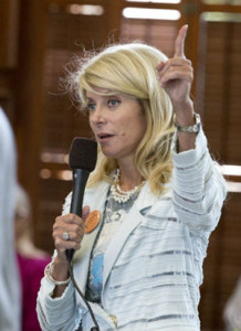 Wendy Davis filibustering in support of late-term abortion.